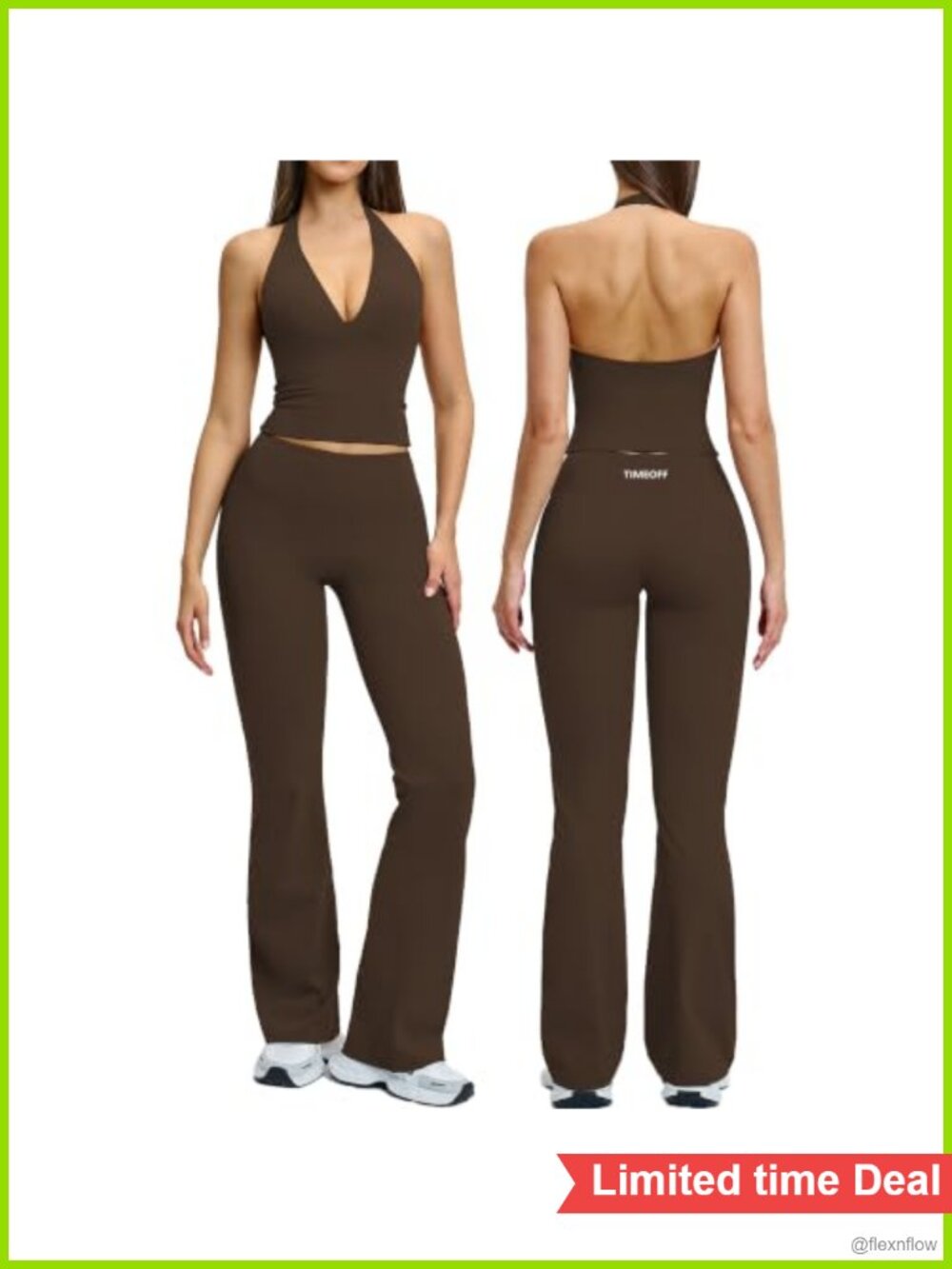 Women's 2 Piece Workout Set Halter V Neck High Waist Flare Leggings Yoga Gym